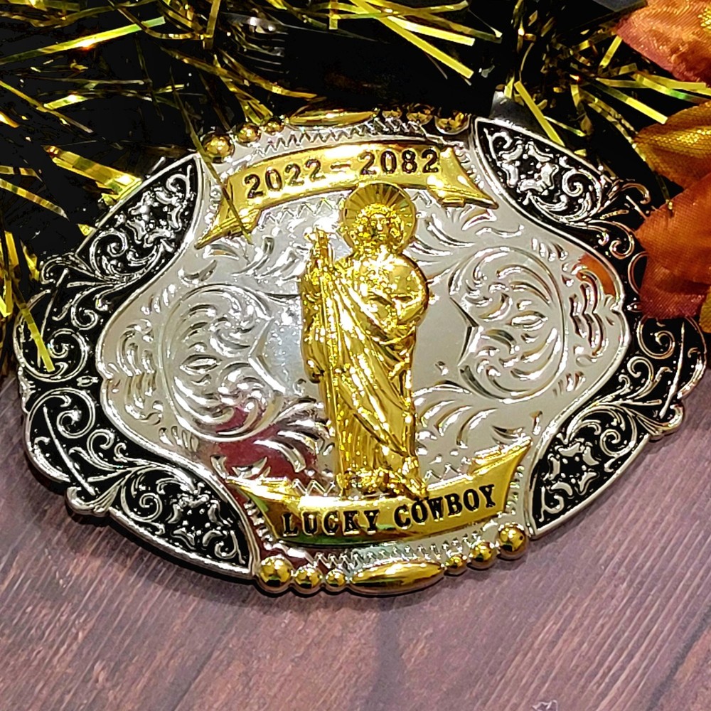 Saint jude San Judas Western belt Buckle Gold Silver Heavy gold silver