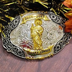 Saint jude San Judas Western belt Buckle Gold Silver Heavy gold silver