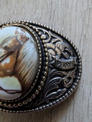 Vintage Perry’s Western Cowboy Belt Buckle Horse Head Rodeo USA Silver Tone
