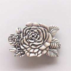 Vintage Silver Plated 3D Sculpt Western Rose Flower Belt Buckle