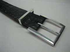 GENUINE HORNBACK CROCODILE BELT 1-3/8&Prime;, W/ 2 PC BUCKLE SET 925 SOLID SILVER USA.