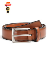 MILORDE Men Genuine Leather Belt with 34(Fits Waist 32&Prime;-33&Prime;), Basic Tan