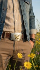 Men Western Silver Metal Belt Buckle Square Gold American Eagle Flying Bird Hole