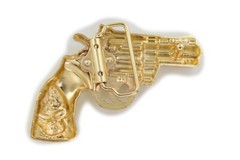 Men Belt Buckle Gold Metal Western Cowboy Pistol Revolver Gun Weapon Skull Head