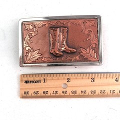 Western Cowboy Boots Belt Buckle Copper Silver Tone Engraved