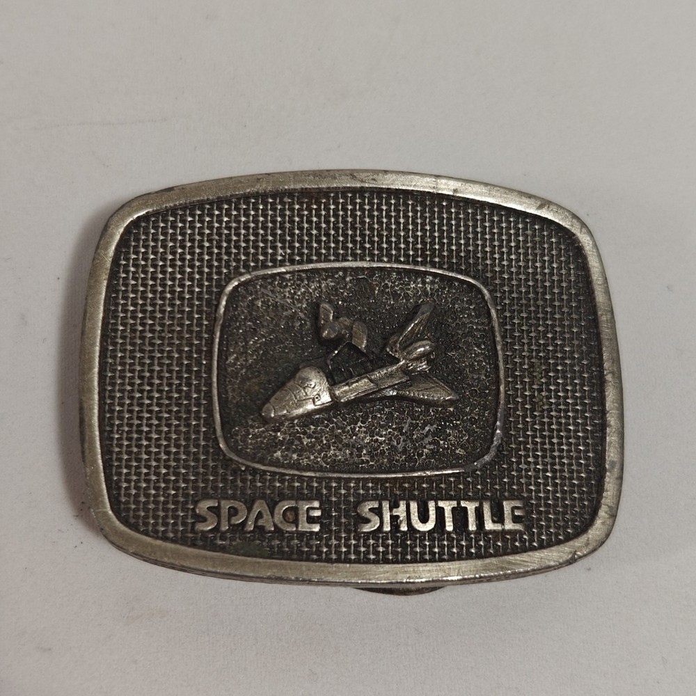 The Space Shuttle Belt Buckle Vintage 1981 Silvertone The Buckle Connection 3×2&Prime;