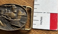 1979 Vintage BTS Solid Brass Steam Engine Locomotive Train Belt Buckle USA Made