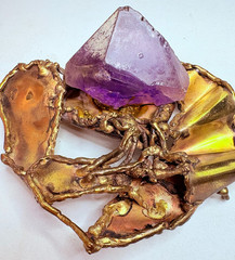 Vintage Brutalist Modern Amethyst Brass Belt Buckle