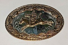German Silver Rodeo Cowboy Bucking Bronco Horse Belt Buckle Vintage RARE HTF EUC