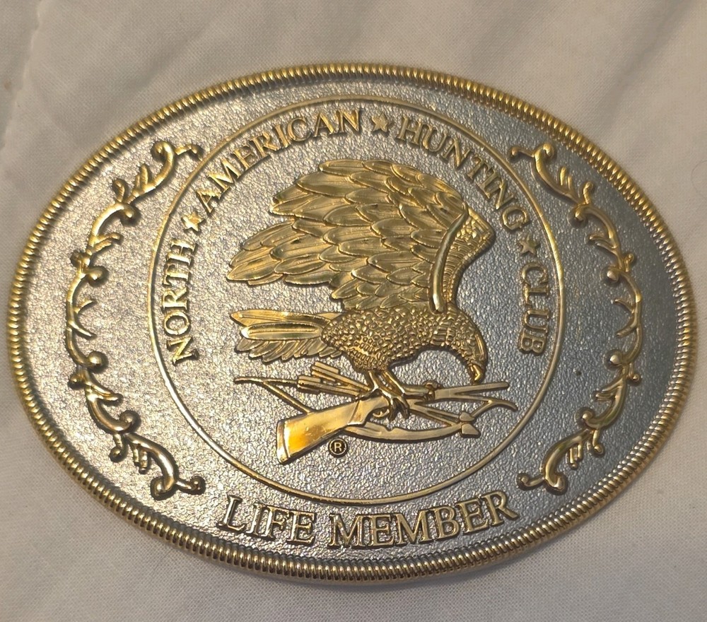 NRA Life Member Oval Logo Belt Buckle Metal Western Gold/Silver Fits 1.5&Prime;