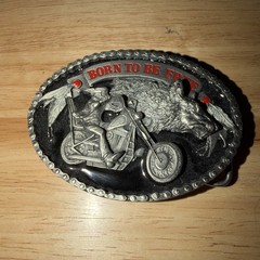 Belt Buckle « Born To Be Free » Motorcycle Size 90mmx85mm Suits 4cm Belt
