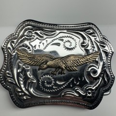 Western Eagle Belt Buckle Silver Tone Gold Tone Ornate Floral Design Cowboy