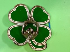 Lucky Four Leaf Clover Shamrock Green Silver Novelty Bottle Opener & Belt Buckle