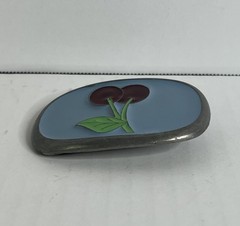 Kaymen B. Cherries Fruit Graphic Enamel Metal Belt Buckle Made in USA
