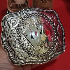 Four Aces Western Belt Buckle Cowboy Rodeo Jeans Buckle Silver-tone