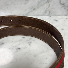 GUCCI buckle belt Sherry Line Gold hardware Made in Italy Brown Canvas Leather