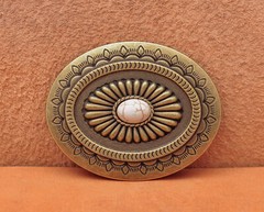 Antique Brass Western cowboy Flower Pattern Turquoise Leathercraft Belt Buckle