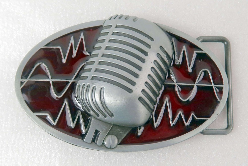 Rockabilly Belt Buckle Cool Memphis Microphone Pewter Finish