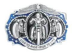 Live Ride Motorcycle Biker Blue/Black Enamel Metal Belt Buckle