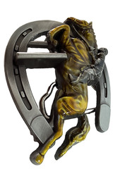 Metal Finish Belt Buckle with Horseshoe and Riding Jockey