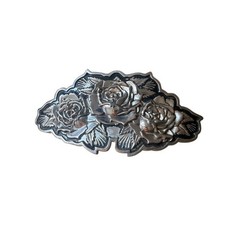 Vintage Famous Stars & Straps Rose Floral Belt Buckle Silver Tone Gothic Emo