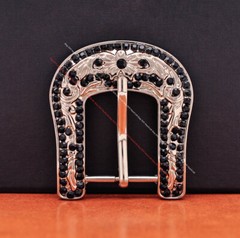 30mm Bling Silver Western Cowboy Black Rhinestone Crystal 3PCS Set Belt Buckle