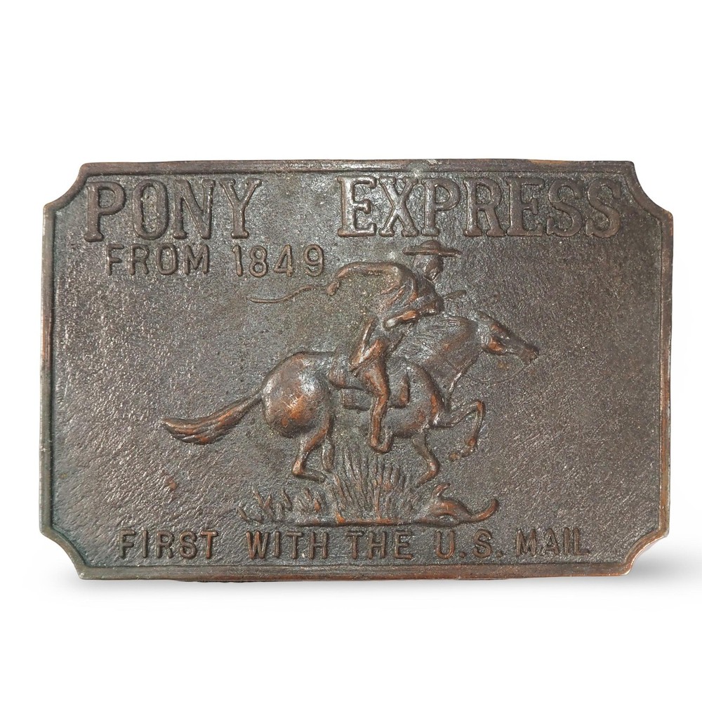 Vintage Pony Express From 1849 Belt Buckle Western Cowboy Horse US Mail Bronze