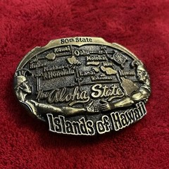 1982 Islands Of Hawaii Metal Brass Belt Buckle 50th State The Aloha State VTG
