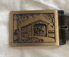 Vintage 70&rsquo;s Langley Bridge Buckle Shrunken Shag Leather Brown Belt 42