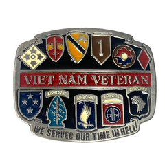 US Army Vietnam Veteran Enamel Belt Buckle « WE SERVED OUR TIME IN HELL » USA 2326