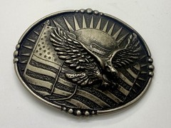 USA American Eagle Soaring Over Flag Sunrise Sunshine Patriotic Belt Buckle