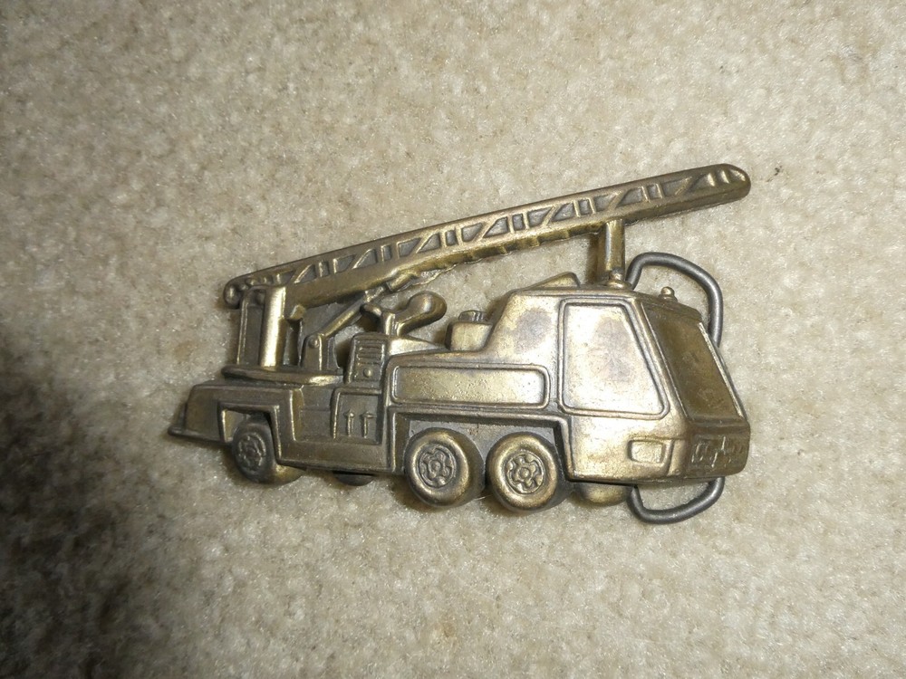 Vintage 1970s Brass Ladder Fire Truck Belt Buckle 4&Prime; Wide