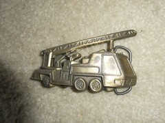 Vintage 1970s Brass Ladder Fire Truck Belt Buckle 4&Prime; Wide