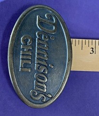 VINTAGE BELT BUCKLE DENNISON&rsquo;S CHILI ADVERTISING OVAL 3.5&Prime; WIDE COUNTRY WESTERN