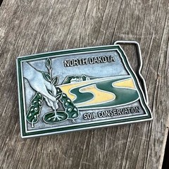 Vintage North Dakota Soil Conservation Belt Buckle Silver Green Yellow