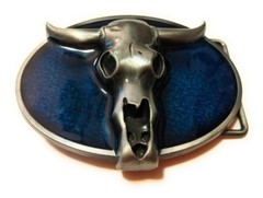 ✖ WESTERN Skull Cowboy Rodeo Style ✖ Belt Buckle Buck ✖ blue antique silver