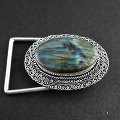 Natural Labradorite Gemstone Handmade 925 Sterling Silver Vintage Belt Buckle
