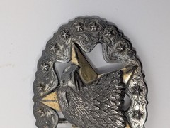 Vintage TLF Eagle Stars Engraved Scroll Silver and Gold tone Belt Buckle