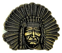 Bronze Western Indian Chief Native Headdress Belt Buckle New