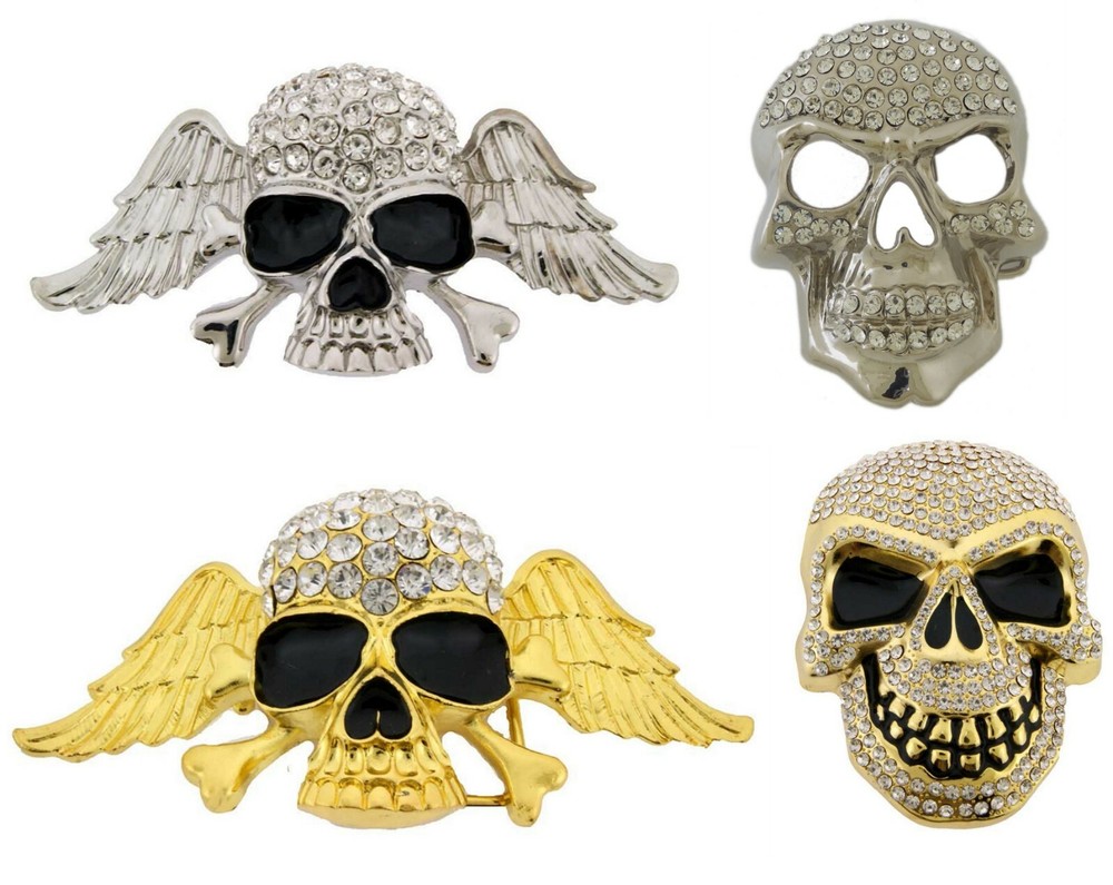 Skeleton Belt Buckle Skull Crossbones Crown Rhinestone Metal Fashion Mens Womens