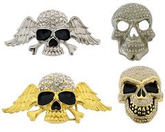 Skeleton Belt Buckle Skull Crossbones Crown Rhinestone Metal Fashion Mens Womens