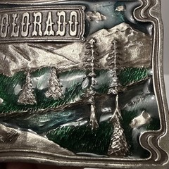 VTG 1976  » COLORADO  » BERGAMOT Brass Works Enamel DIX Leather BELT BUCKLE – NICE