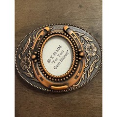 Western Horseshoe Belt Buckle Copper Tone Floral Oval 30x40mm Gemstone Mount