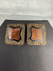 Vintage Women’s Buckle Set Art Deco Inspired Gold Tone Enamel