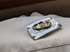 Nice Silver and Gold Tone « Bronco » Belt Buckle Made in Hong Kong