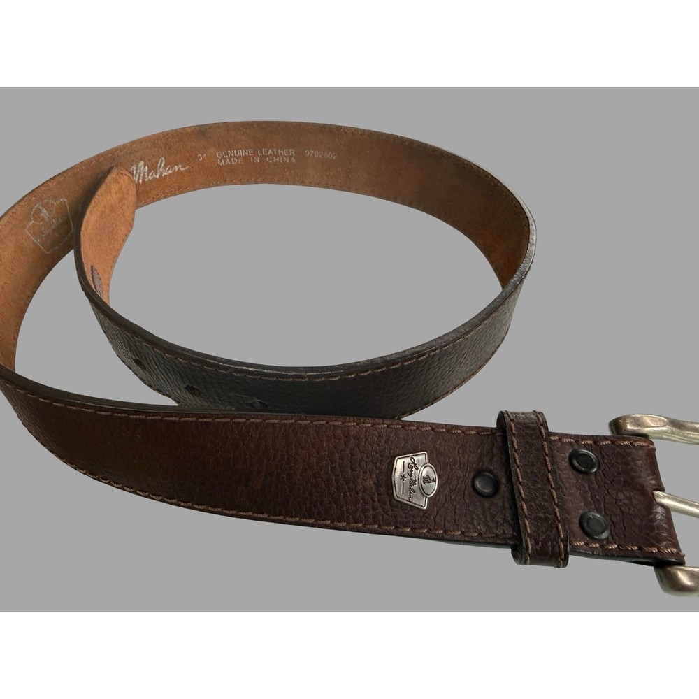 Larry Mahan Brown Genuine Leather Belt Silver Buckle 40&Prime; Length Made in China