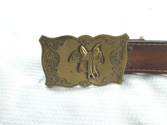 Vintage Western Belt Mens 34-36 Brown Brass Saddle Buckle 70s Cowboy Retro Style
