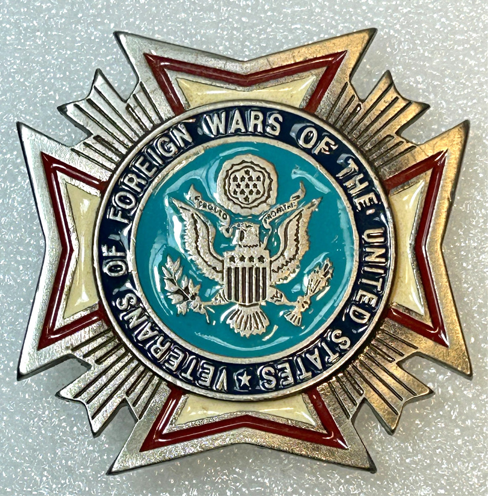 VFW Belt Buckle USA Veterans Foreign Wars Eagle Cross Patriotic Enamel 2.75&Prime;