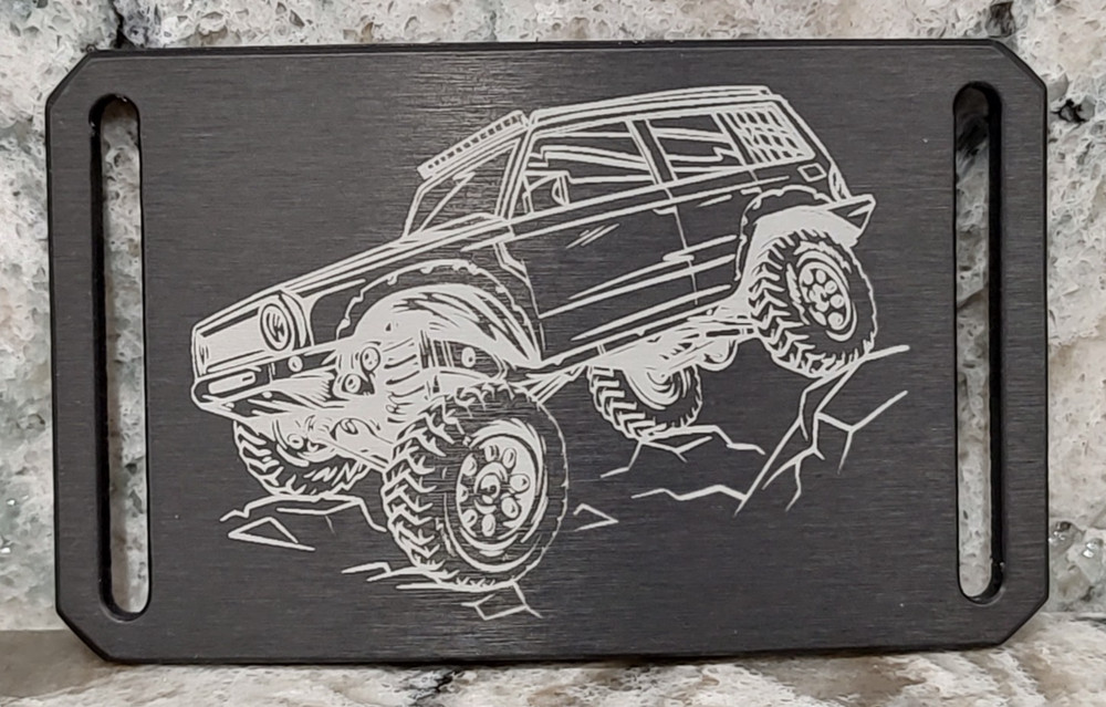 GRIP6 BELT BUCKLE – JEEP OFFROAD ROCK CRAWLING XJ – GUNMETAL GRAY 1.5 INCH WIDE