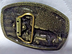Buck Deer On American Flag Belt Buckle Gold Bronze USA Patriotic America Western